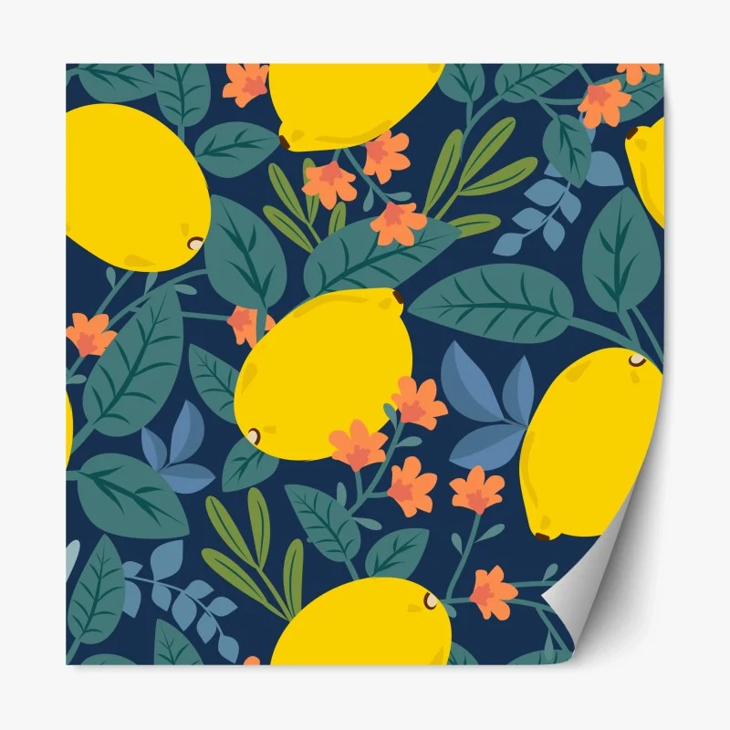 Repositionable sticker vibrant lemon botanical pattern