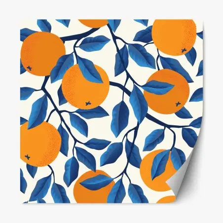 Repositionable sticker bold orange and blue citrus pattern • Wallissimo®