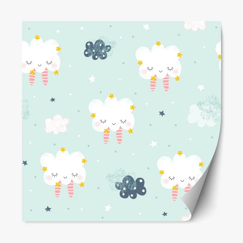 Repositionable sticker sleepy cloud nursery pattern