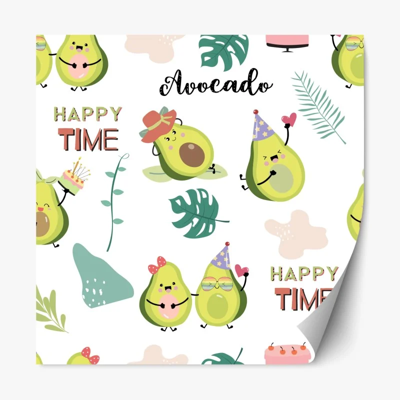 Repositionable sticker playful avocado party pattern