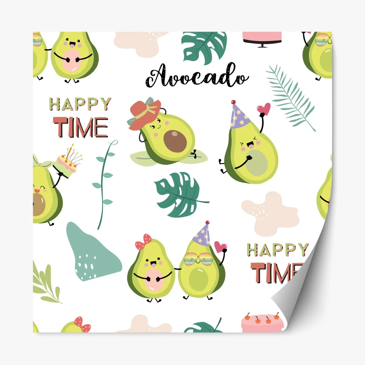 Repositionable sticker playful avocado party pattern • Wallissimo® Repositionable sticker playful avocado party pattern • Wallissimo®