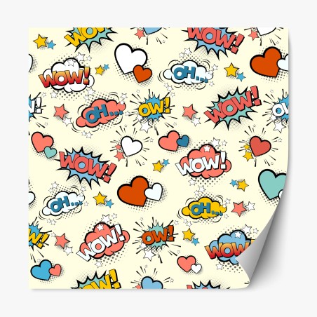 Repositionable sticker pop art comic hearts and speech bubbles • Wallissimo®