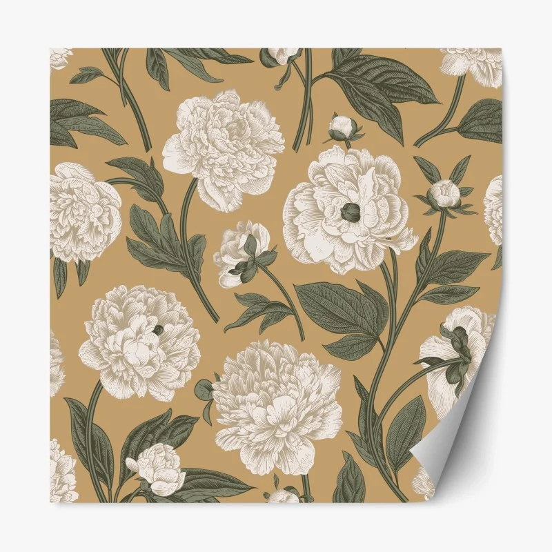 Repositionable sticker vintage peony botanical pattern