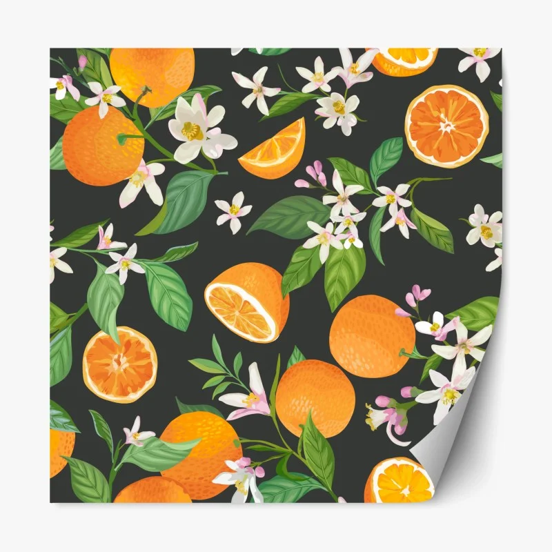 Repositionable sticker orange blossom citrus pattern on dark background
