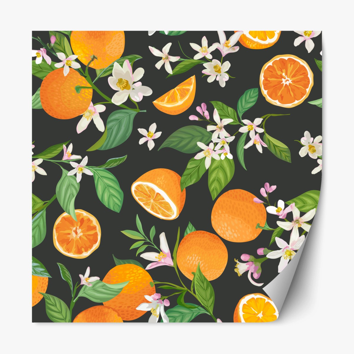 Repositionable sticker orange blossom citrus pattern on dark background • Wallissimo® Repositionable sticker orange blossom citrus pattern on dark background • Wallissimo®