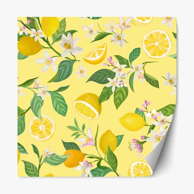 Repositionable sticker lemon blossom botanical pattern