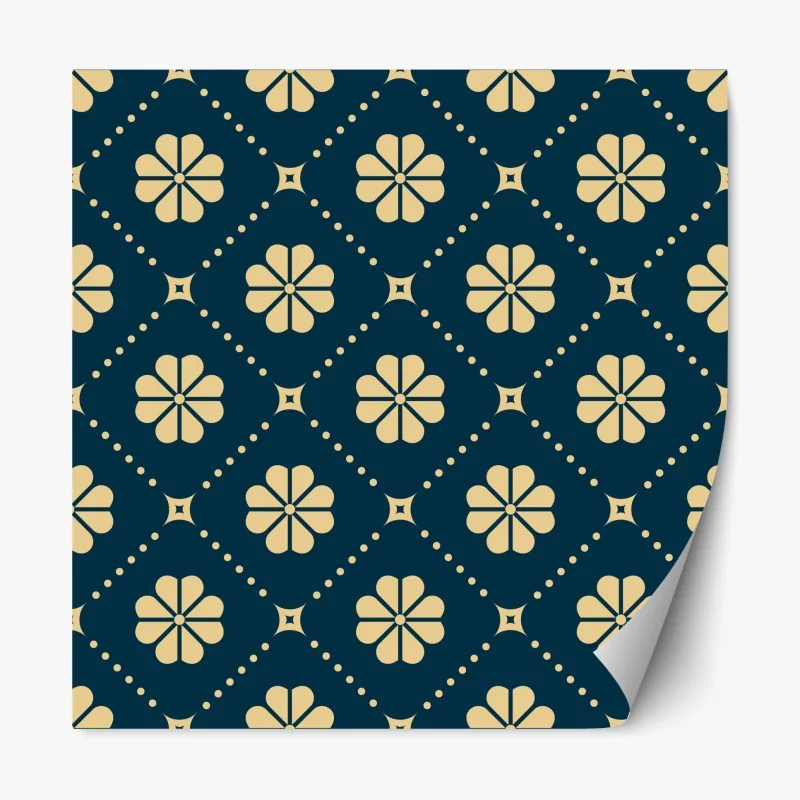 Repositionable sticker teal and beige floral geometric pattern