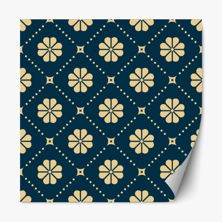 Repositionable sticker teal and beige floral geometric pattern • Wallissimo®