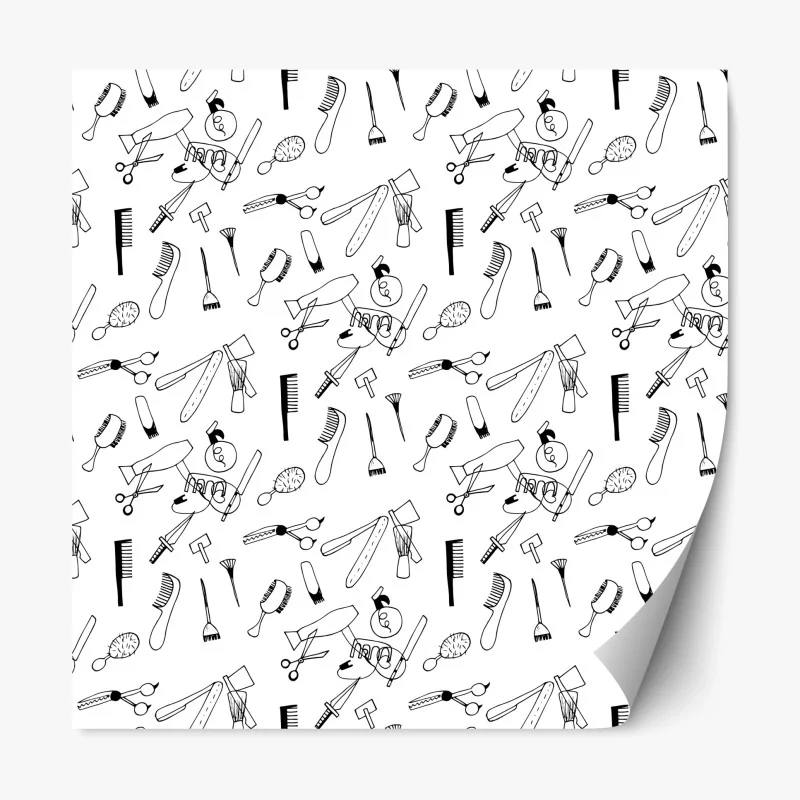 Repositionable sticker hand-drawn barber tools pattern