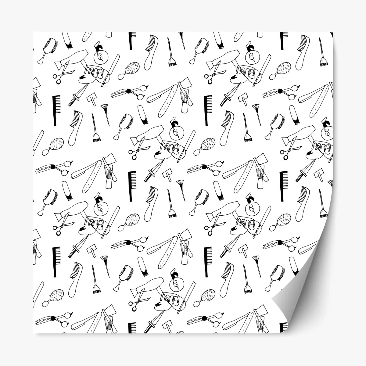 Repositionable sticker hand-drawn barber tools pattern • Wallissimo® Repositionable sticker hand-drawn barber tools pattern • Wallissimo®