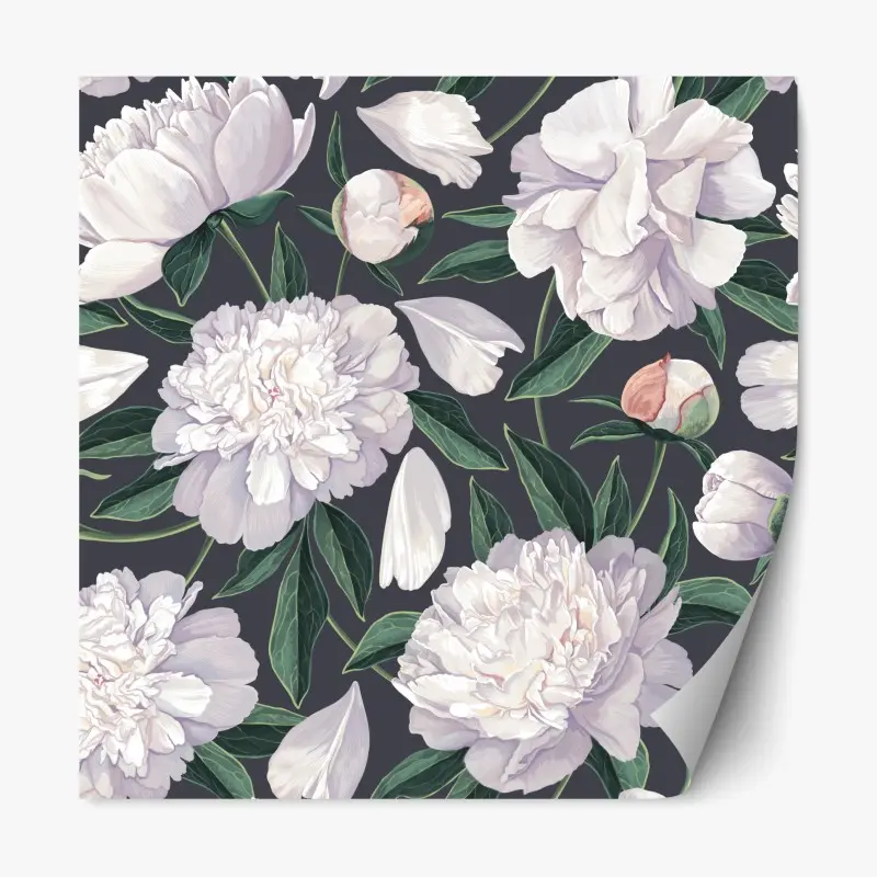 Repositionable sticker tropical orchid floral pattern on dark background • Wallissimo®