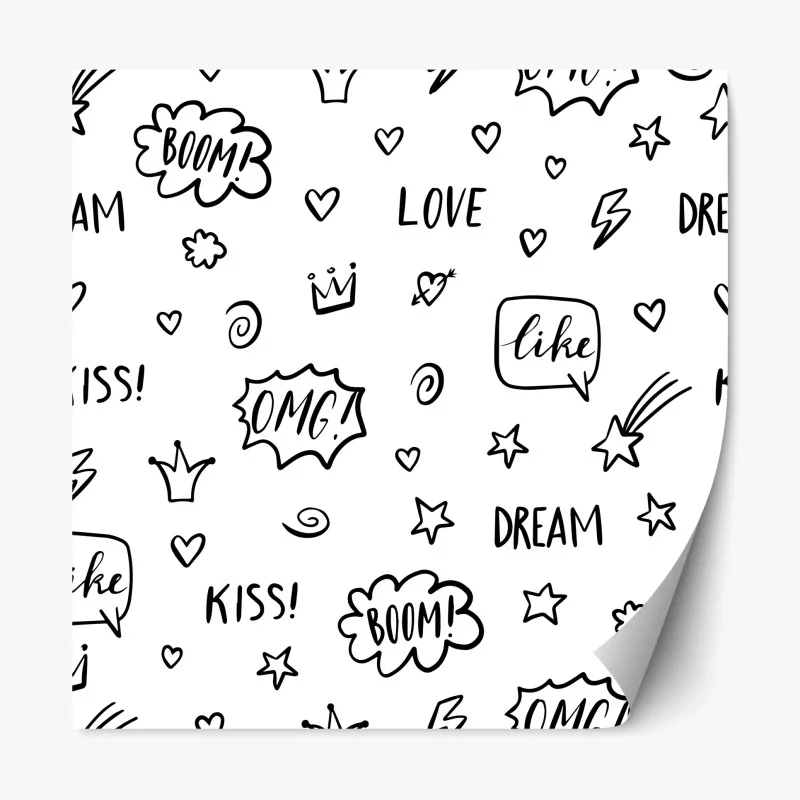 Repositionable sticker playful doodle pattern with hearts and stars