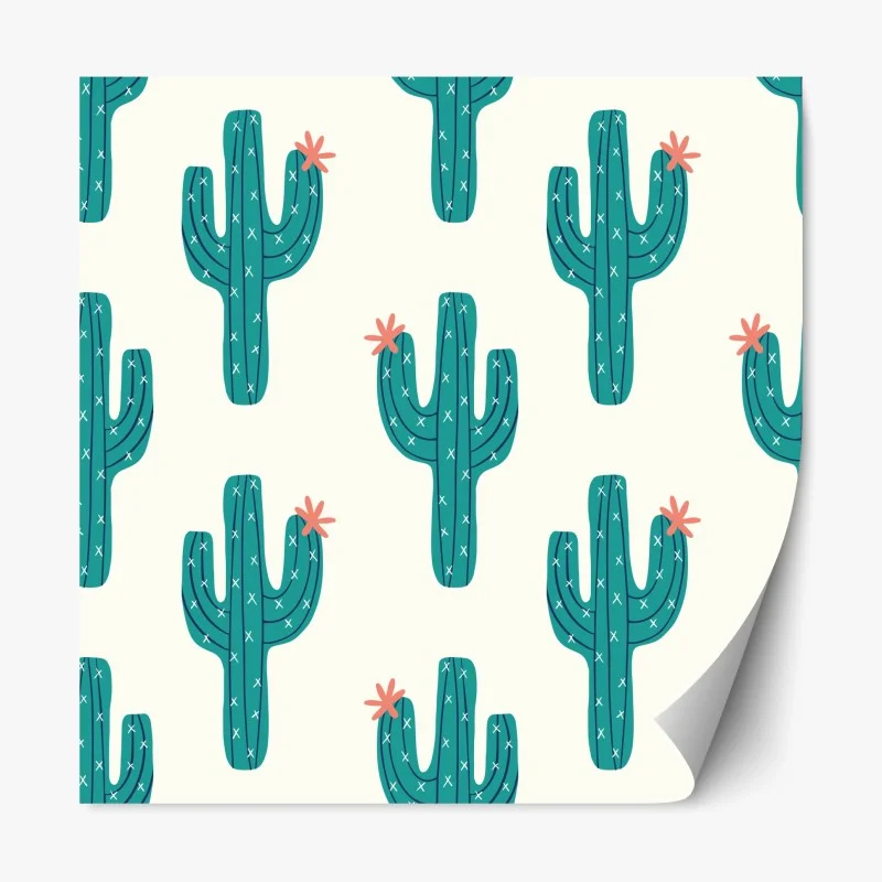 Repositionable sticker playful turquoise cactus pattern