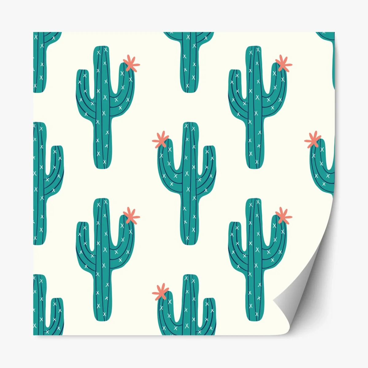 Repositionable sticker playful turquoise cactus pattern • Wallissimo® Repositionable sticker playful turquoise cactus pattern • Wallissimo®