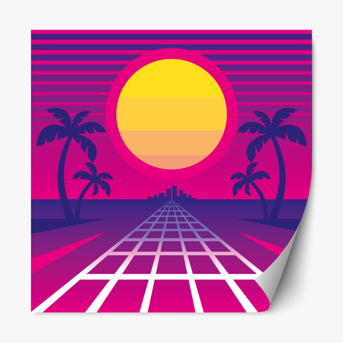 Repositionable sticker neon sunset boulevard • Wallissimo® Repositionable sticker neon sunset boulevard • Wallissimo®
