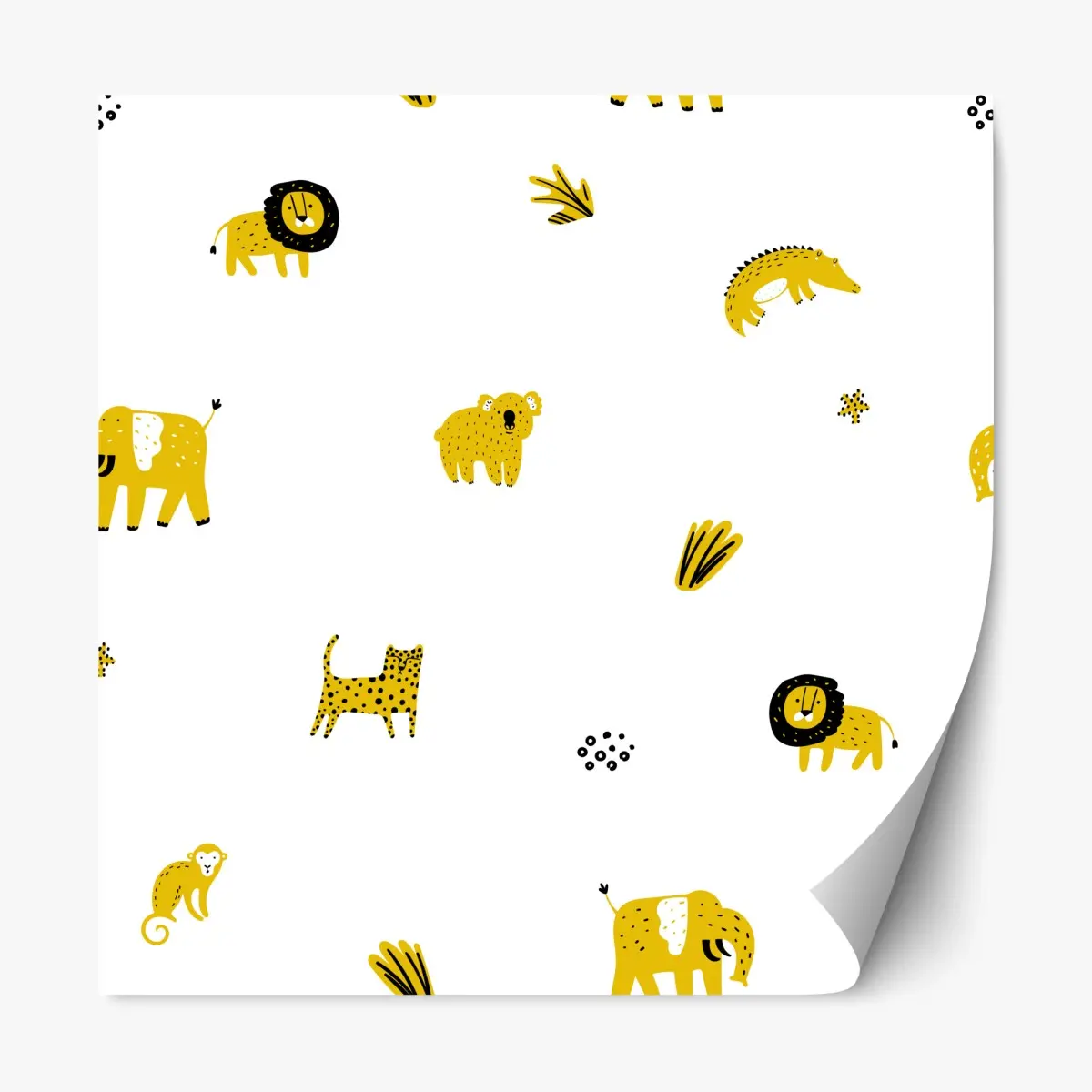 Repositionable sticker playful yellow safari animals pattern • Wallissimo® Repositionable sticker playful yellow safari animals pattern • Wallissimo®