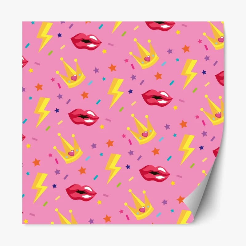 Repositionable sticker playful princess pattern with crowns and lips