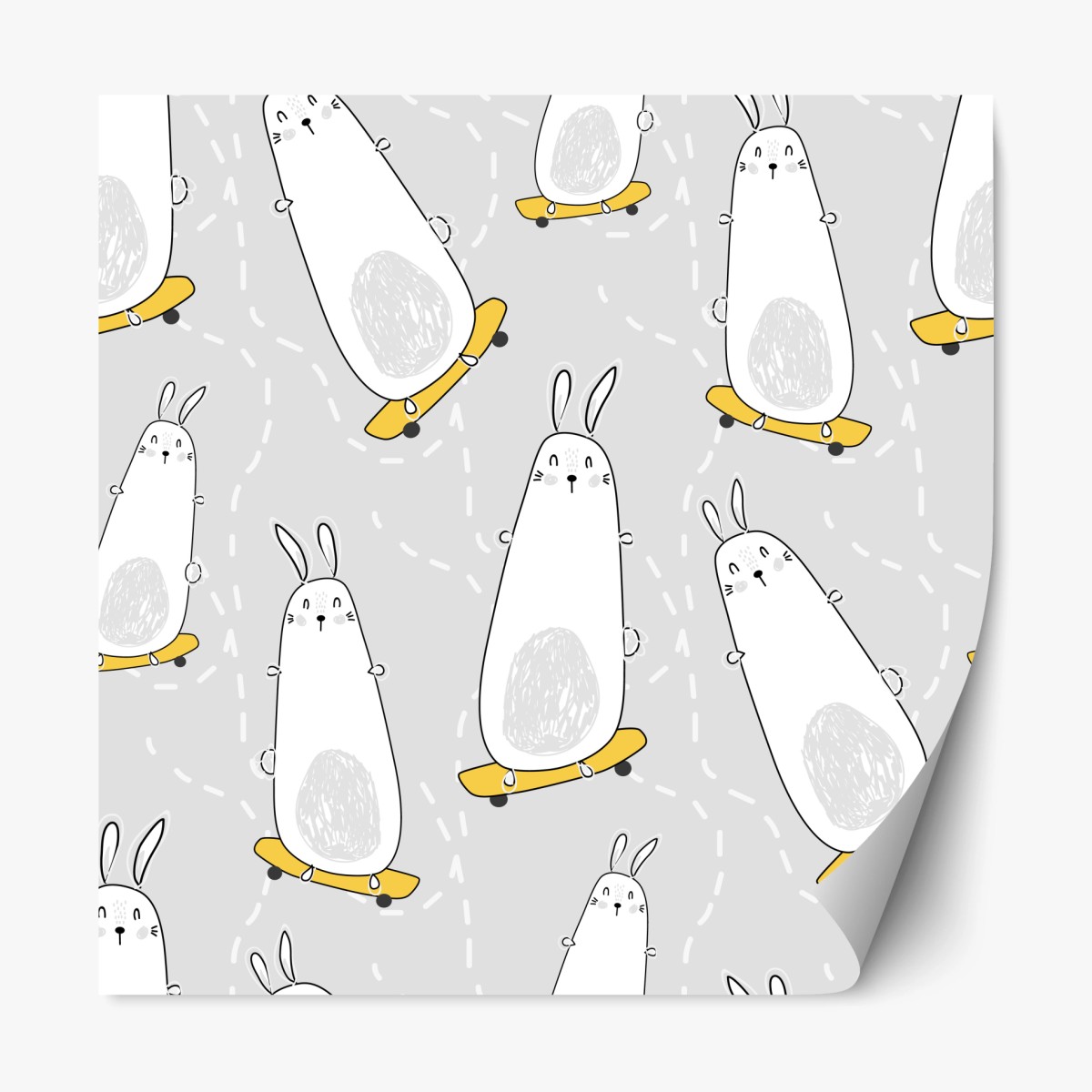 Repositionable sticker playful skateboarding bunnies pattern • Wallissimo® Repositionable sticker playful skateboarding bunnies pattern • Wallissimo®
