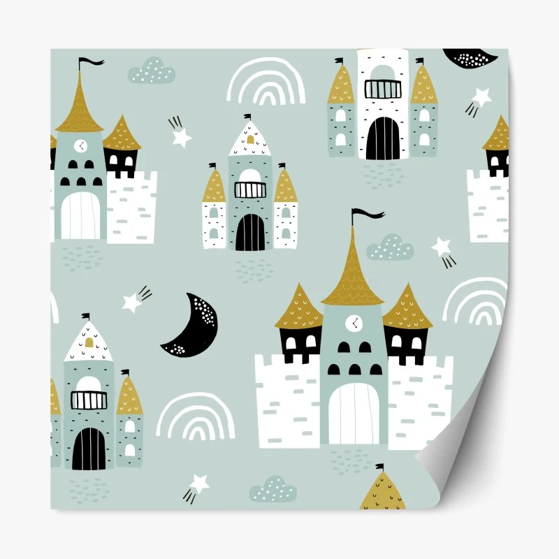 Repositionable sticker pastel castle pattern nursery print