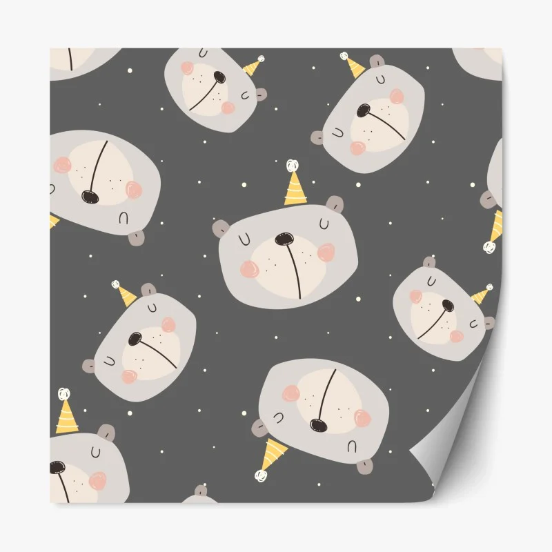 Repositionable sticker pastel sleeping bears nursery pattern