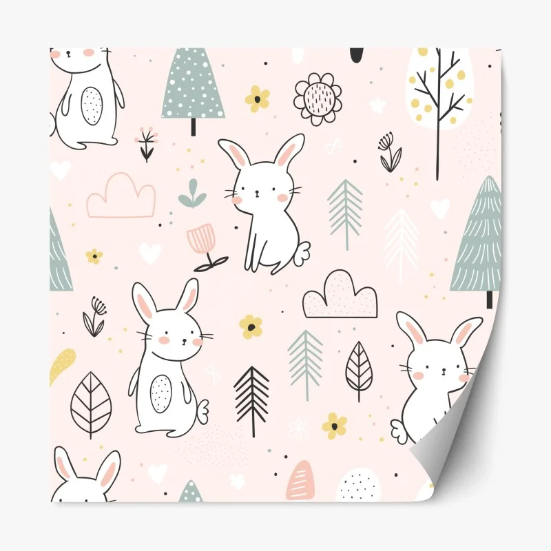 Repositionable sticker playful bunny nursery pattern