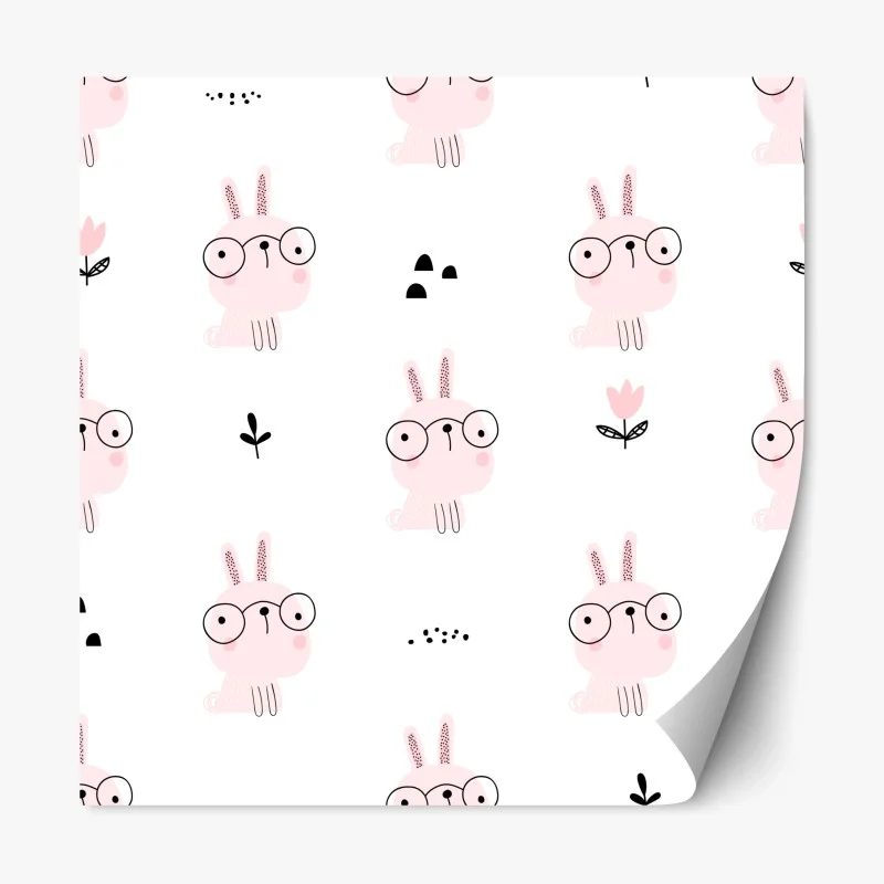 Repositionable sticker playful pink bunny pattern for nursery