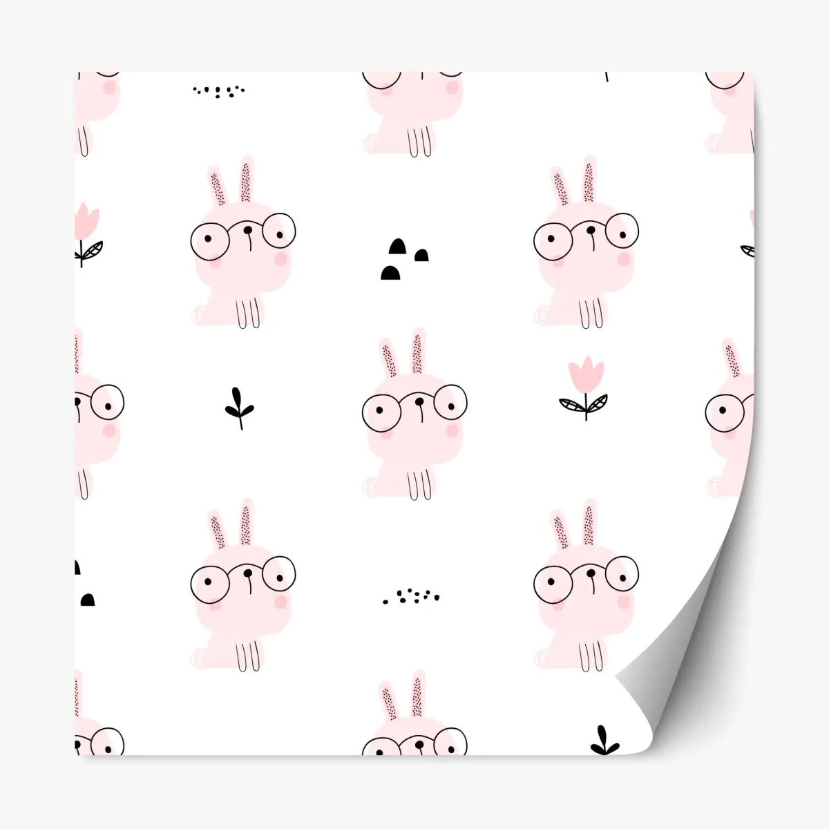 Repositionable sticker playful pink bunny pattern for nursery • Wallissimo®
