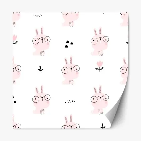 Repositionable sticker playful pink bunny pattern for nursery • Wallissimo®