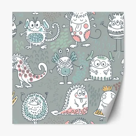 Repositionable sticker playful pastel monster pattern • Wallissimo®