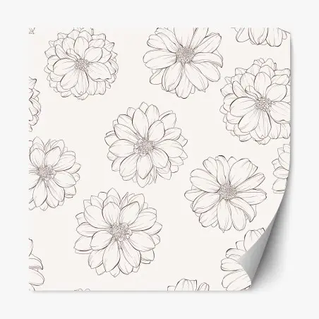 Repositionable sticker delicate line flower pattern on beige • Wallissimo®