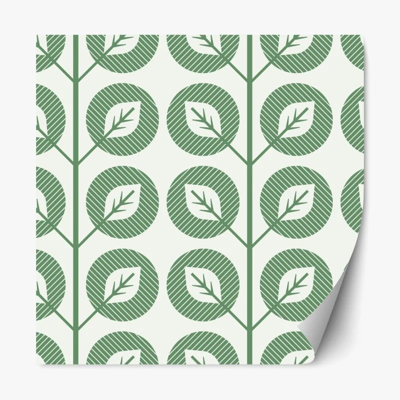 Repositionable sticker green geometric leaf pattern