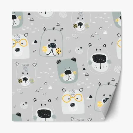 Repositionable sticker playful bear pattern nursery print • Wallissimo®