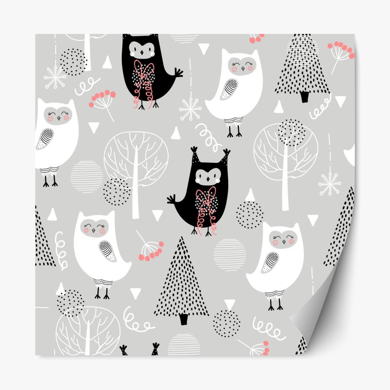 Repositionable sticker scandinavian owl nursery pattern