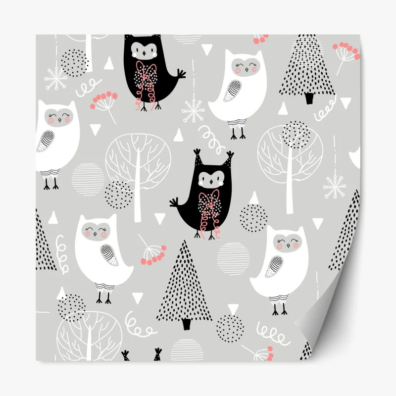 Repositionable sticker scandinavian owl nursery pattern