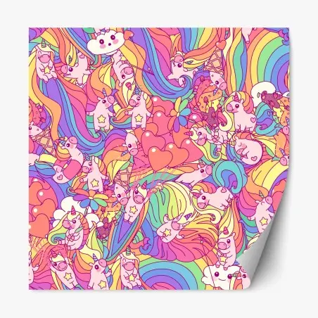 Repositionable sticker playful pastel unicorns pattern • Wallissimo®