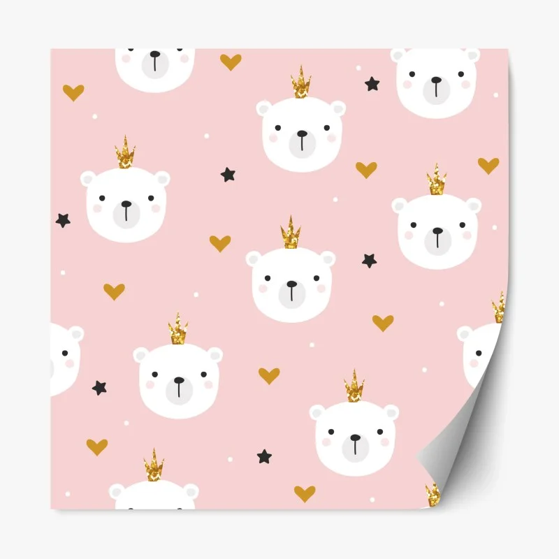 Repositionable sticker cute polar bear crown pattern for nursery
