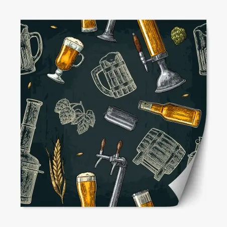 Repositionable sticker vintage beer brewery pattern • Wallissimo®