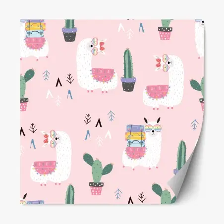 Repositionable sticker cute pastel llama pattern • Wallissimo®