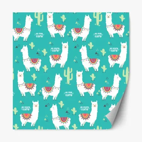 Repositionable sticker cheerful llama pattern on turquoise background • Wallissimo®