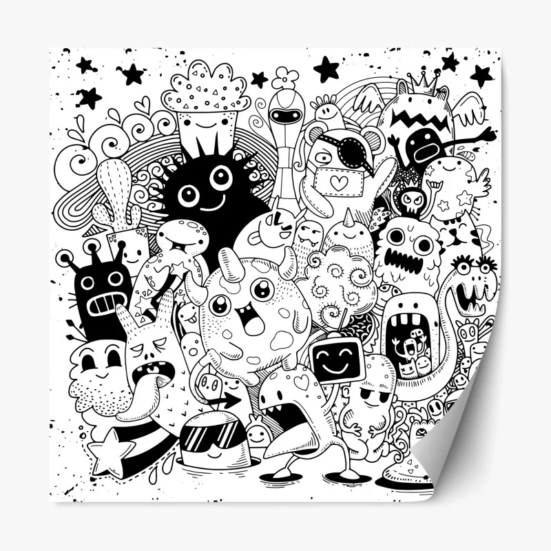 Repositionable sticker playful monster doodle