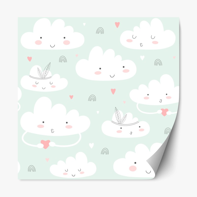 Repositionable sticker smiling clouds pastel nursery pattern