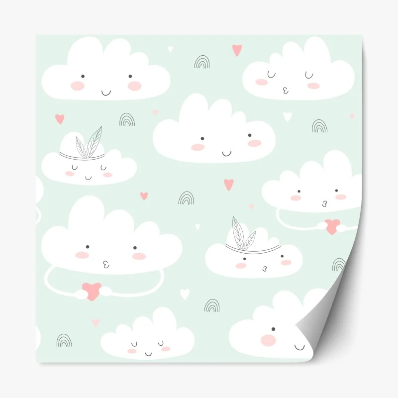 Repositionable sticker smiling clouds pastel nursery pattern