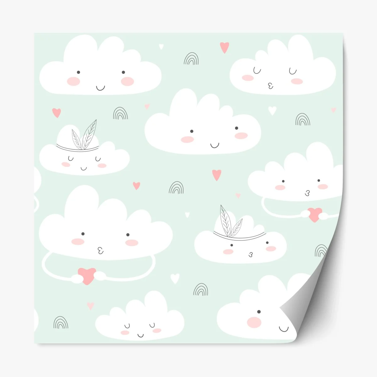 Repositionable sticker smiling clouds pastel nursery pattern • Wallissimo® Repositionable sticker smiling clouds pastel nursery pattern • Wallissimo®