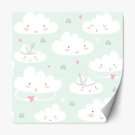 Repositionable sticker smiling clouds pastel nursery pattern • Wallissimo®
