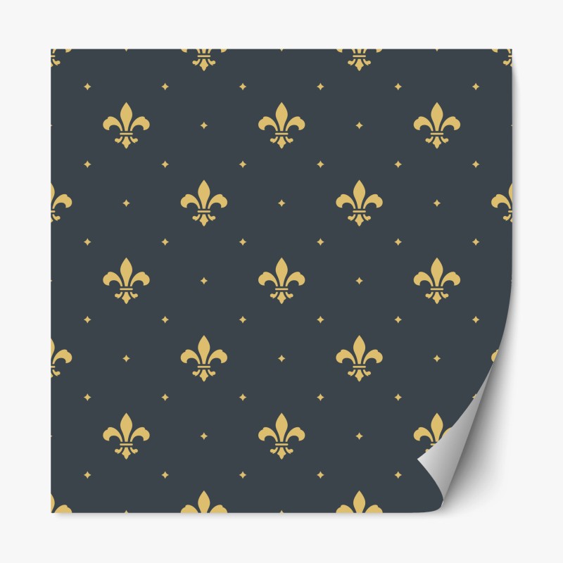 Repositionable sticker gold fleur-de-lis seamless pattern on dark background