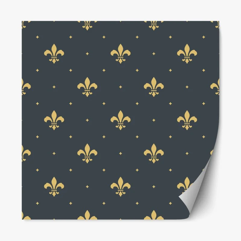 Repositionable sticker gold fleur-de-lis seamless pattern on dark background