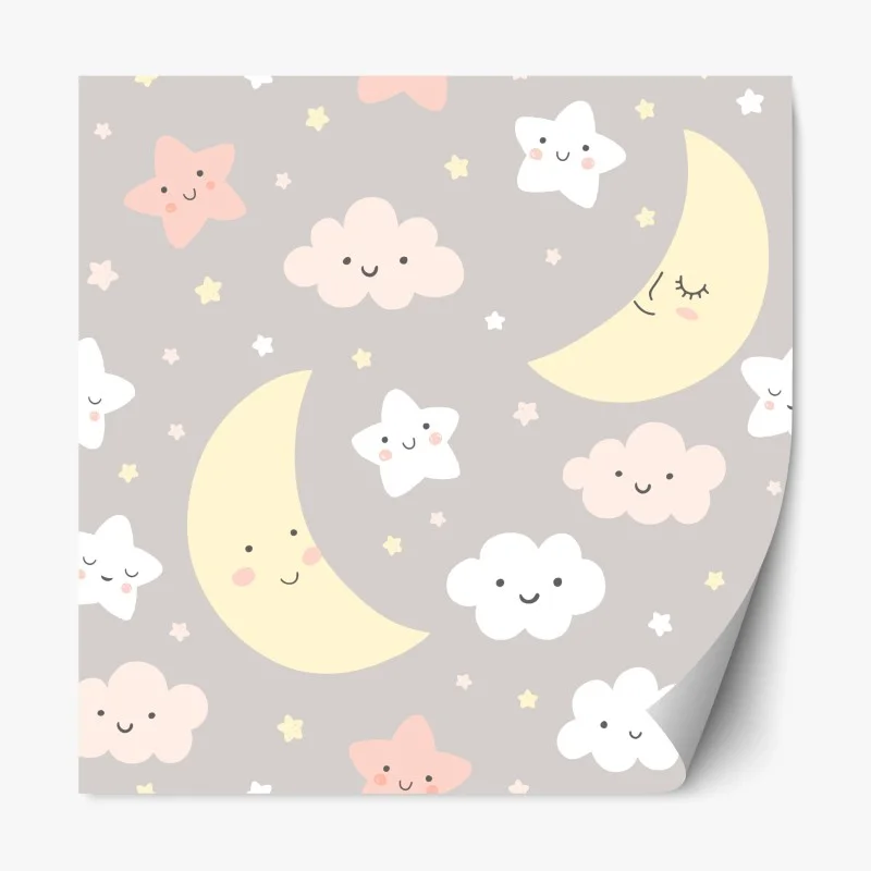 Repositionable sticker sleepy moon and stars nursery pattern