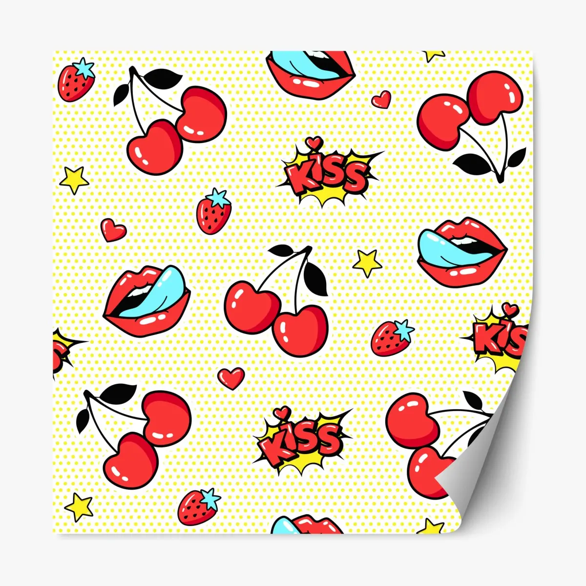 Repositionable sticker playful pop art cherry kiss pattern • Wallissimo®