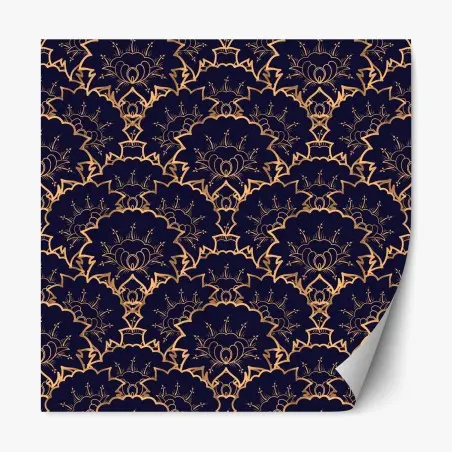 Repositionable sticker luxury gold floral pattern on navy • Wallissimo®