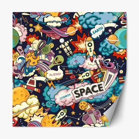 Repositionable sticker colorful cosmic doodle space collage • Wallissimo®